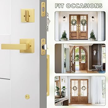 Moquin Double Front Door Lock Set, Brushed Gold Square Front