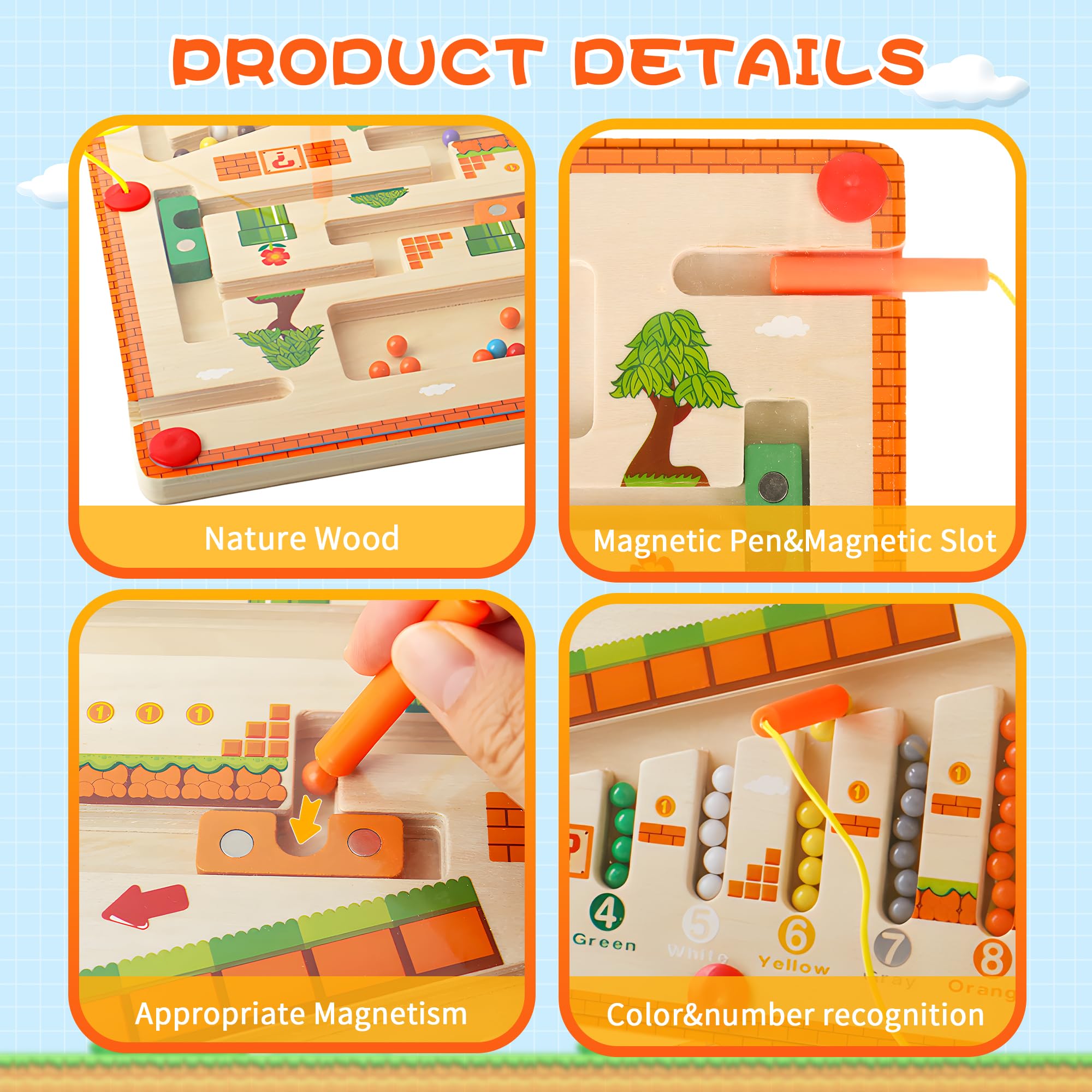 Laberinto Magnético De Madera – Juego De Mesa Educativo Con 29,8 Cm De Diámetro, Ideal Para Niños De 3 A 6 Años, Fomenta La Coordinación Y El Aprendizaje De Colores Y Números