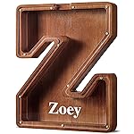 Summidate Customized Name Large Wooden Piggy Bank for Kids Boys Girls Alphabets Letter A-Z Coins Bills Money Change Bank Box Initial on Clear Cover (Laser Engraved) (Alphabet-Z, Personalized-12)