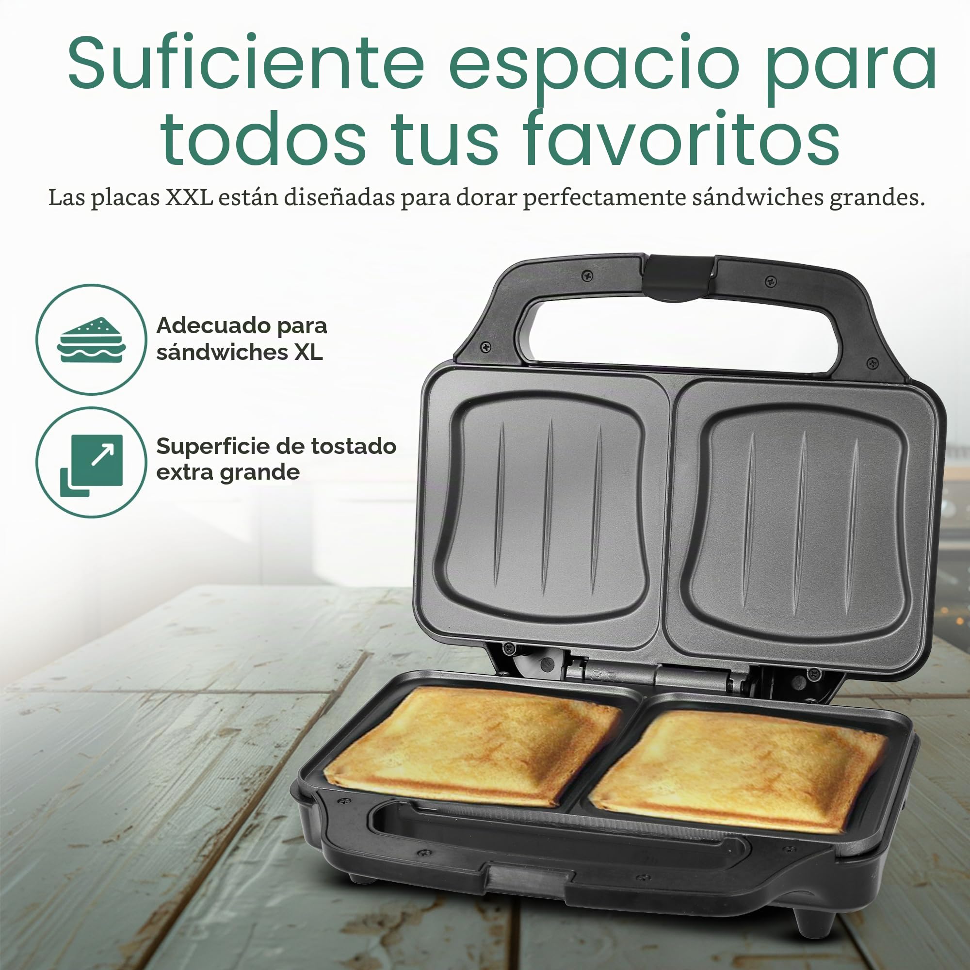 Emerio Sandwichera XXL apta para todos los tamaños de tostadas, sin BPA, forma de concha, fácil de limpiar, queso no gotea, ganador de precios/rendimiento, prueba 03/2019, 900 W