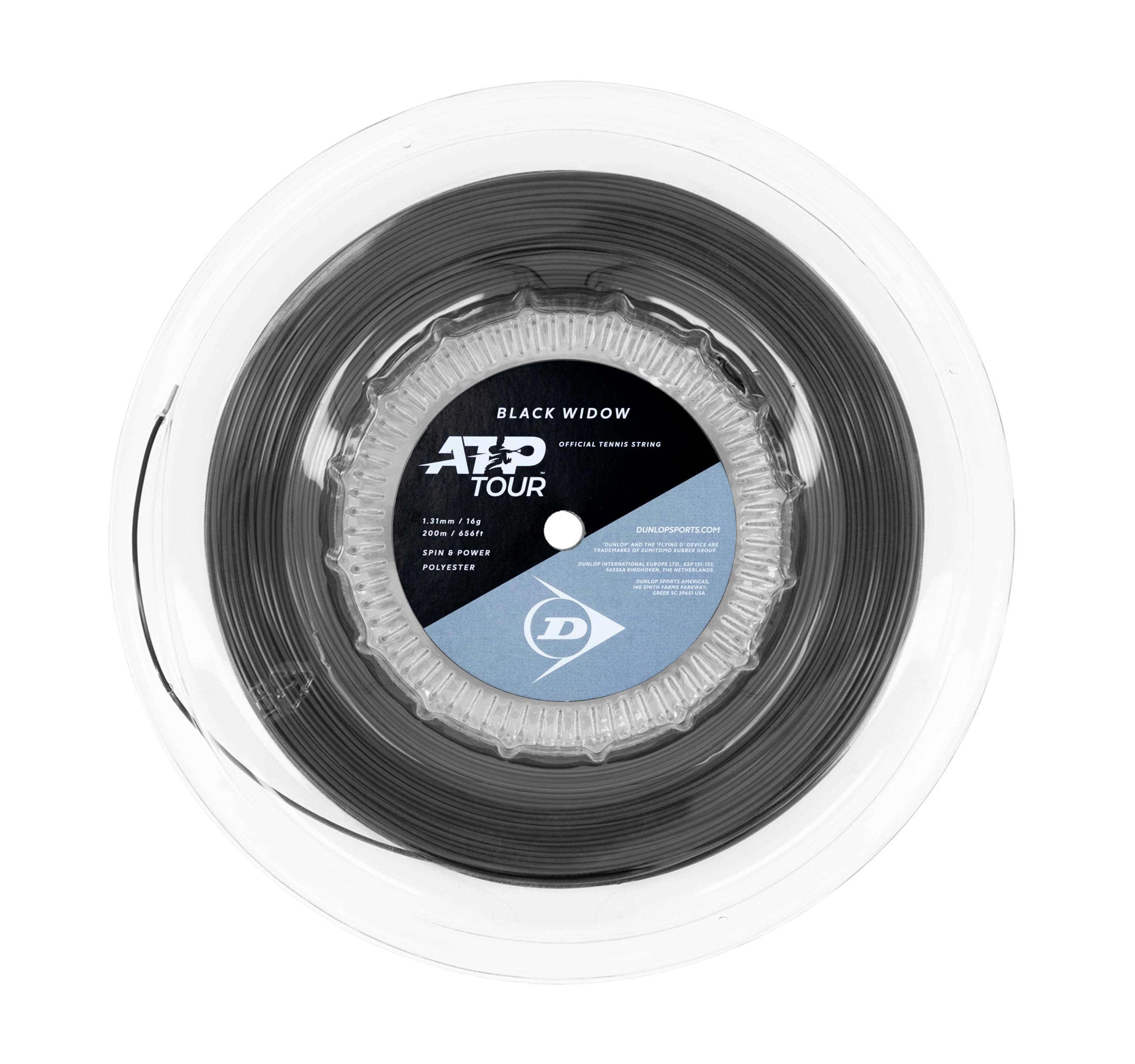Dunlop Black Widow 16G Black 200m Tennis String Reel – Spin & Power Tennis Reel