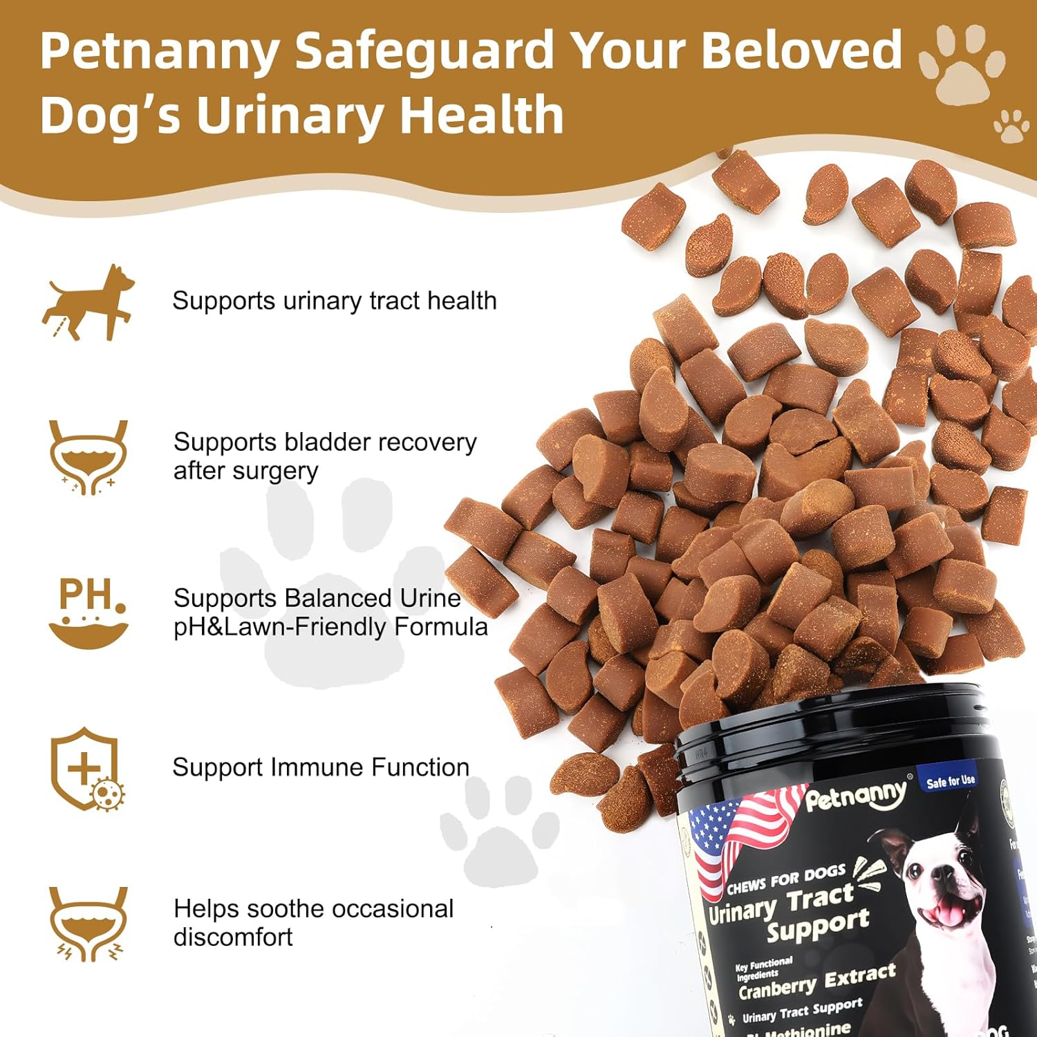 Petnanny Urinary Tract Support Soft Chews for Dogs, Cranberry Supplement for Dogs, Supports Bladder Health, pH Balance & Immunity, Chicken Flavor