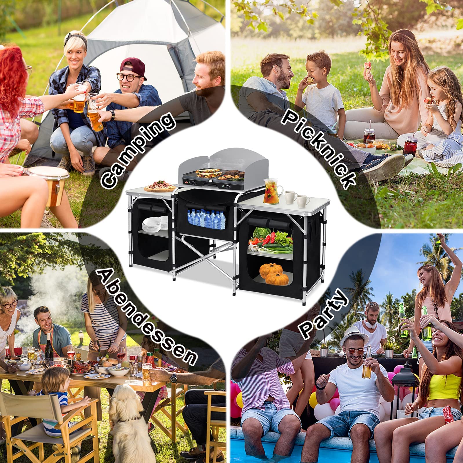 LZQ Armoire de camping pliable avec armature en aluminium, évier avec sac de transport, portable pour camping, jardin, balcon, fête, voyage (type A)
