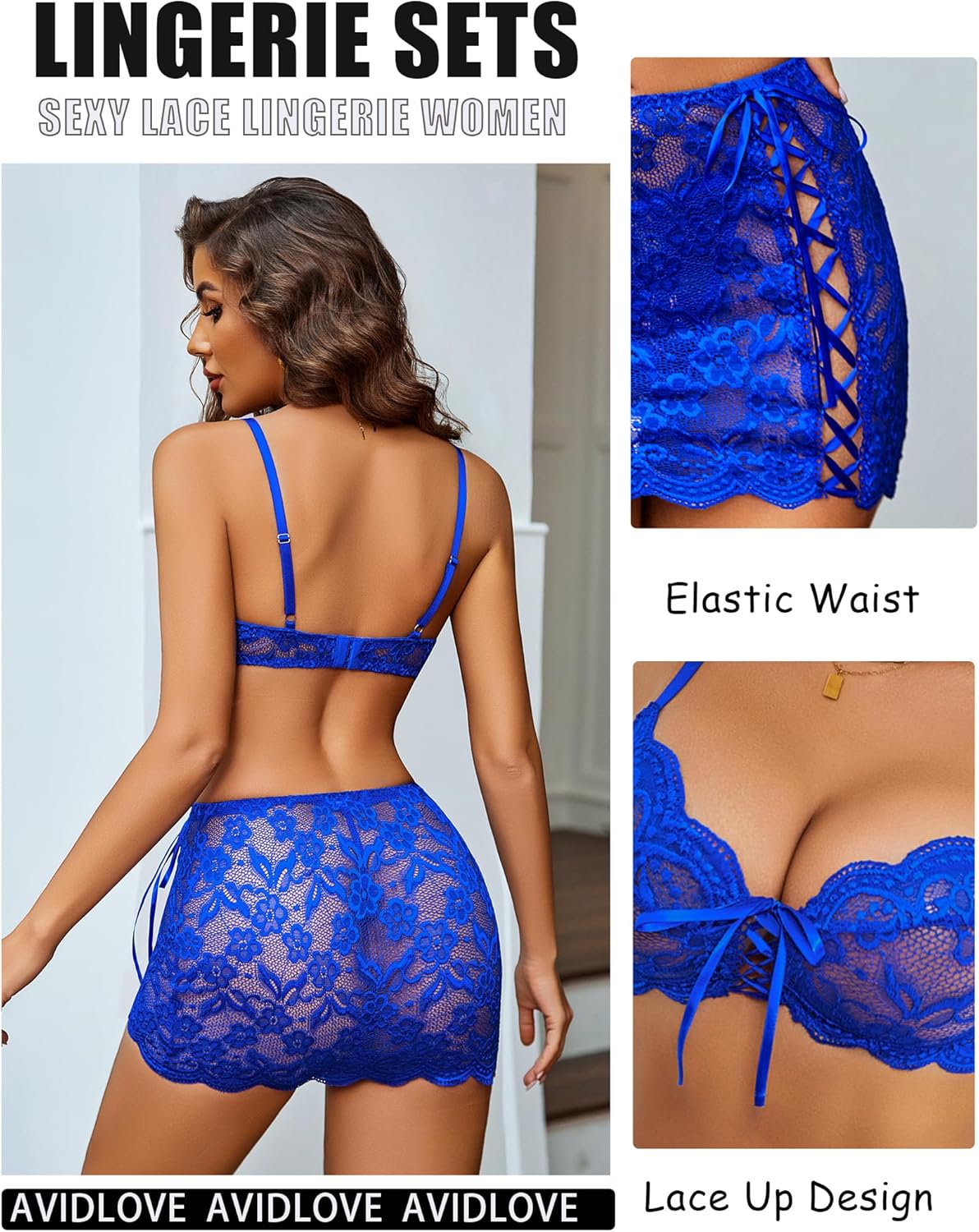 Avidlove Women Lingerie Sets 3 Piece Lace Bralette Mini Skirt With G-String Sexy Lingerie Outfits Babydoll Bodysuits - Image 2
