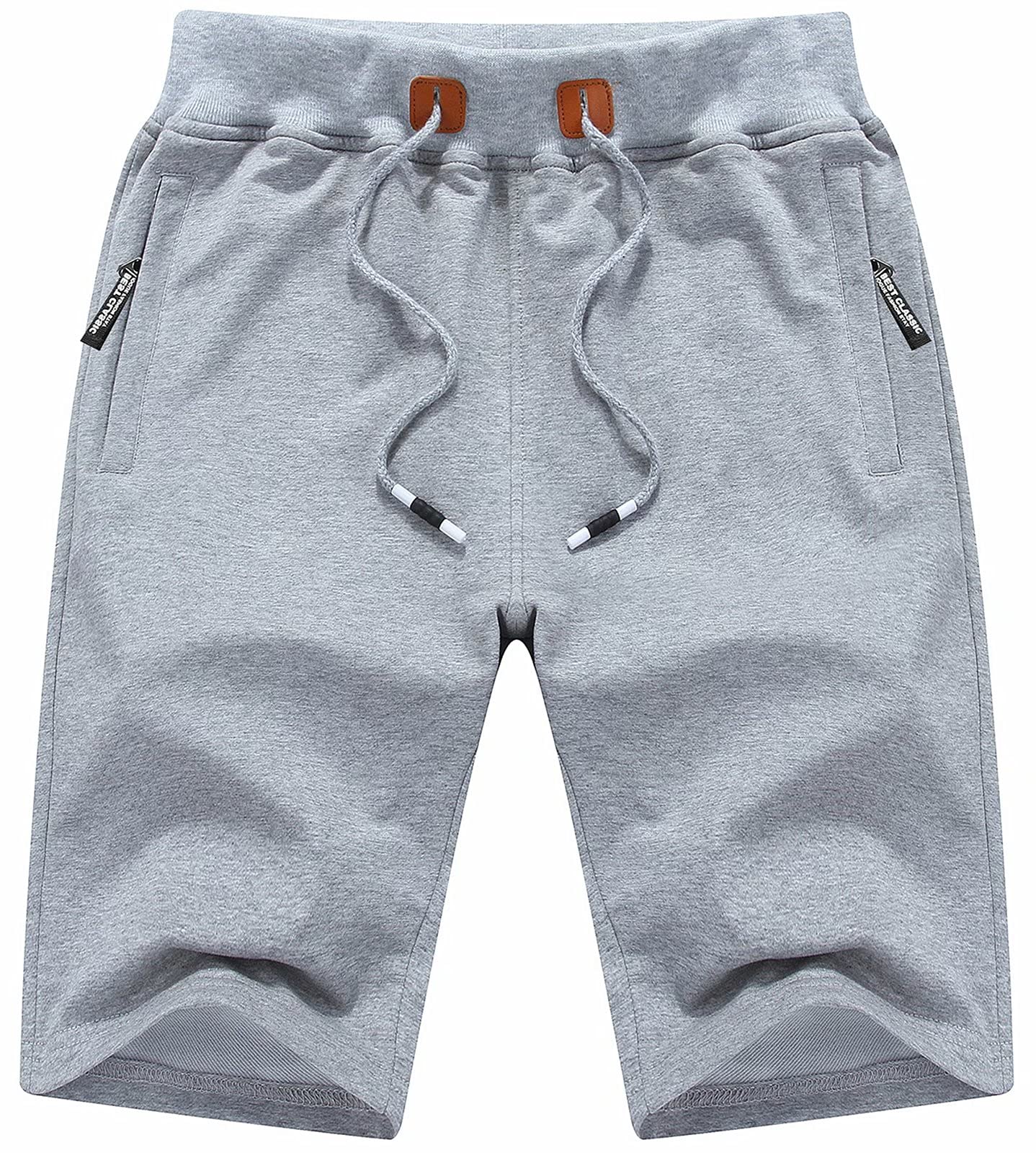 Tyhengta Mens Shorts Casual Drawstring Elastic Waist Workout Shorts with Zipper Pockets