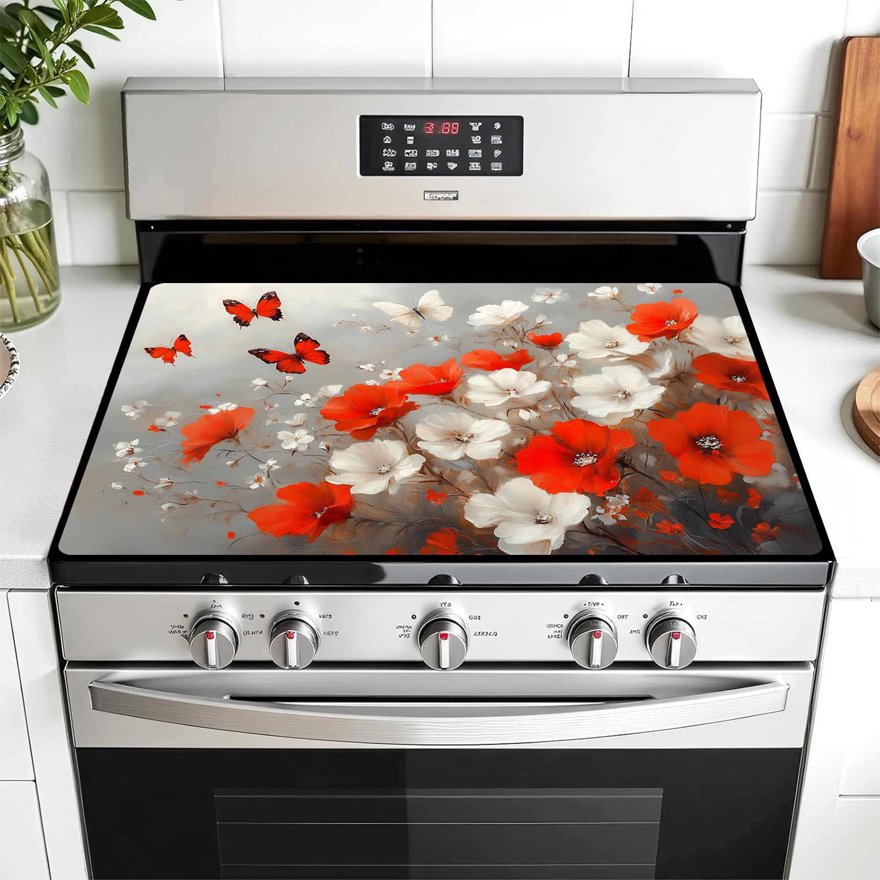 Multi-Design Stove Top Cover for Glass/Electric Stoves - 3-in-1 Heat-Resistant Protector Mat, Non-Slip Drying Rack 28"x20"