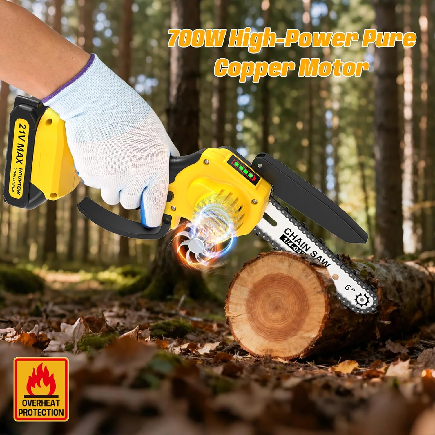 6 Inch Mini Chainsaw Cordless,Upgraded Electric Chainsaw with Battery level display and Tool-Free Tensioner,Portable Mini Chain saw for Trees Branches Trimming,Wood Cutting