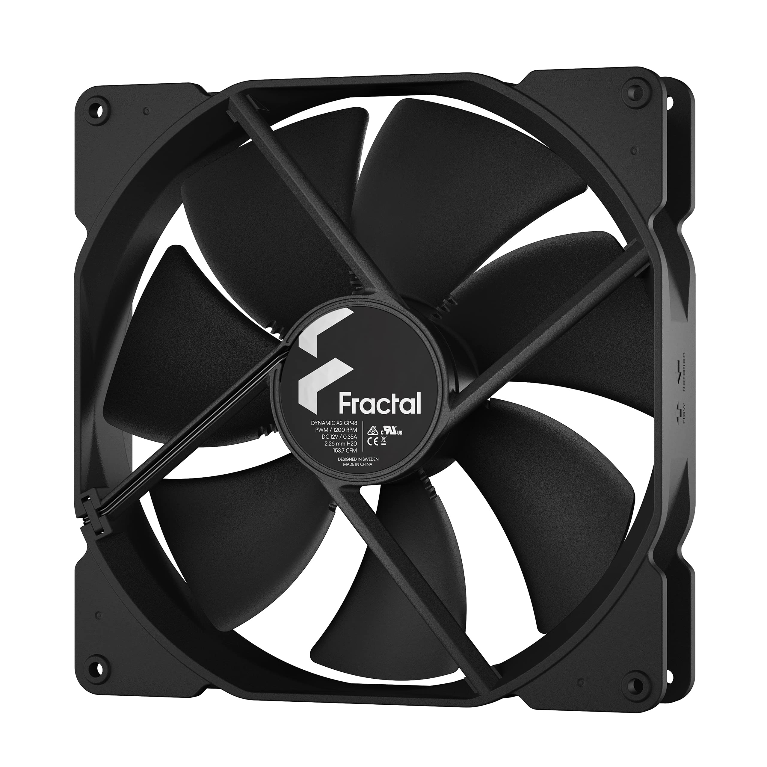 Fractal Design Dynamic X2 PWM GP-18 180 mm High Durability LLS Bearing Black Edition Radiator Optimized Computer Case Fan