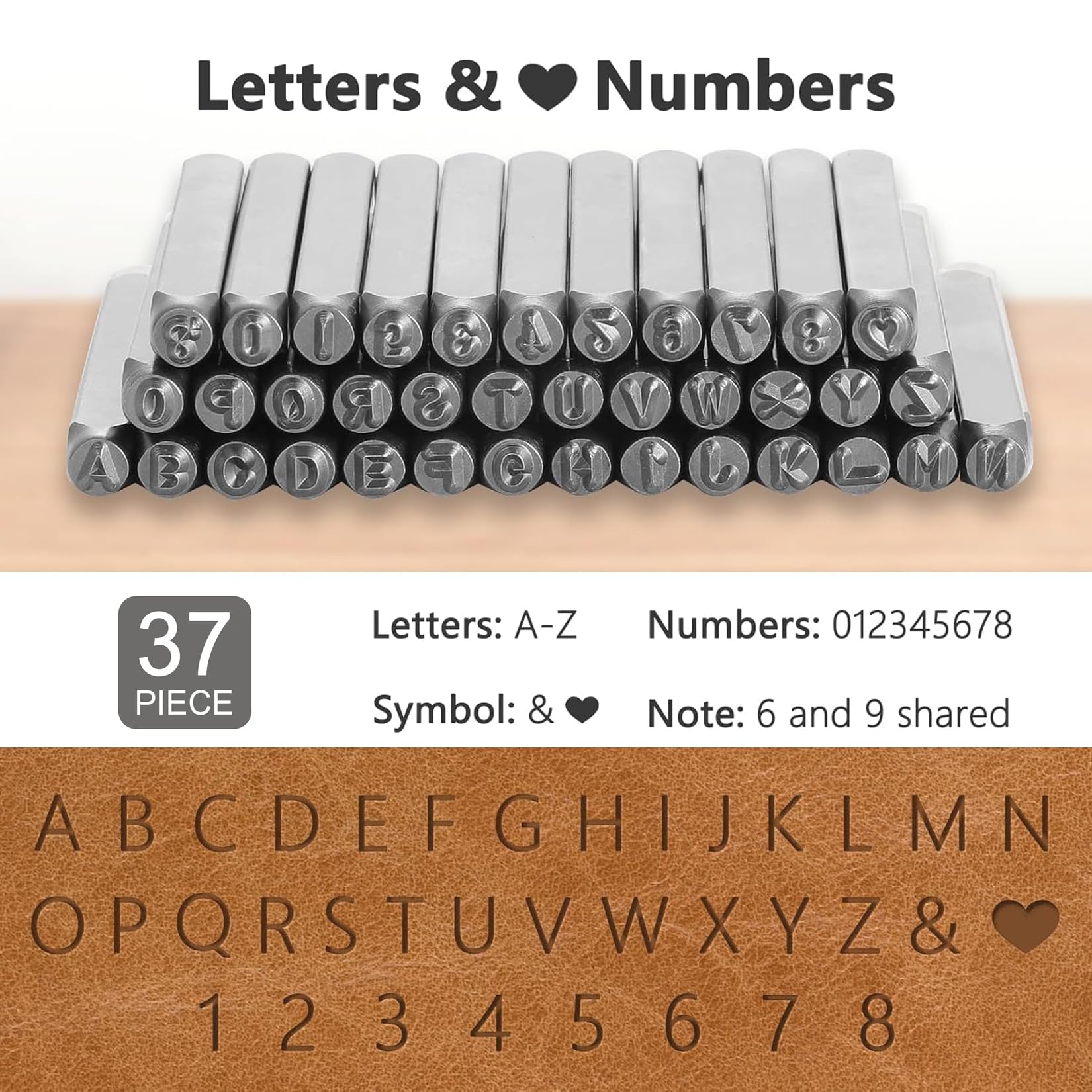 Chiffres et lettres à frapper 4 mm 36 pièces - D18502