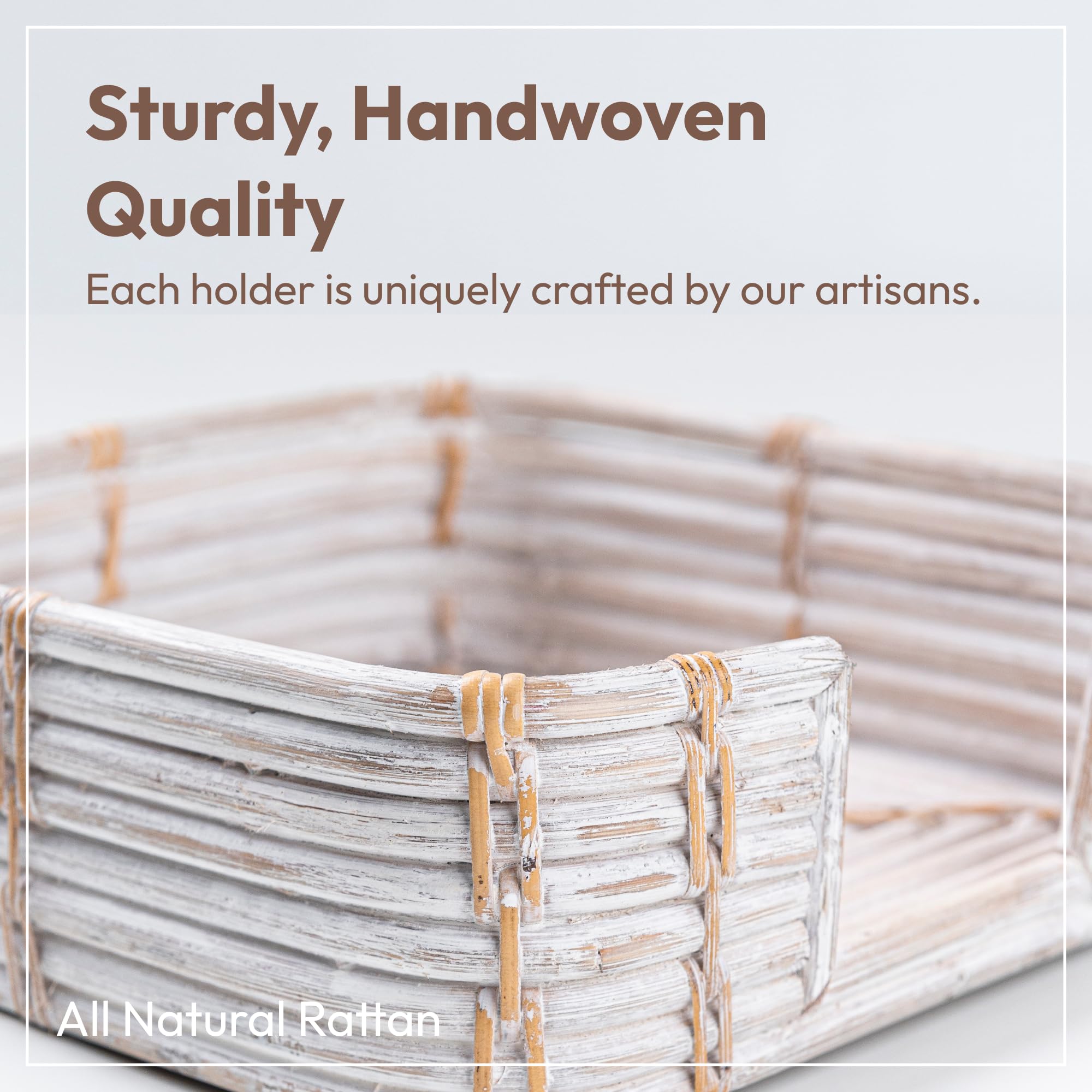 Servilletero cuadrado de ratán, cesta tejida para servilletas de papel, soporte para toallas de invitados, elegante servilletero para cocina y mesa (lavado blanco)