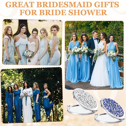 Miniatura 7 de Cindeer 8 piezas de espejo pequeño compacto plegable de bolsillo para maquillaje redondo de mano cosmética aumento compacto de diamantes de