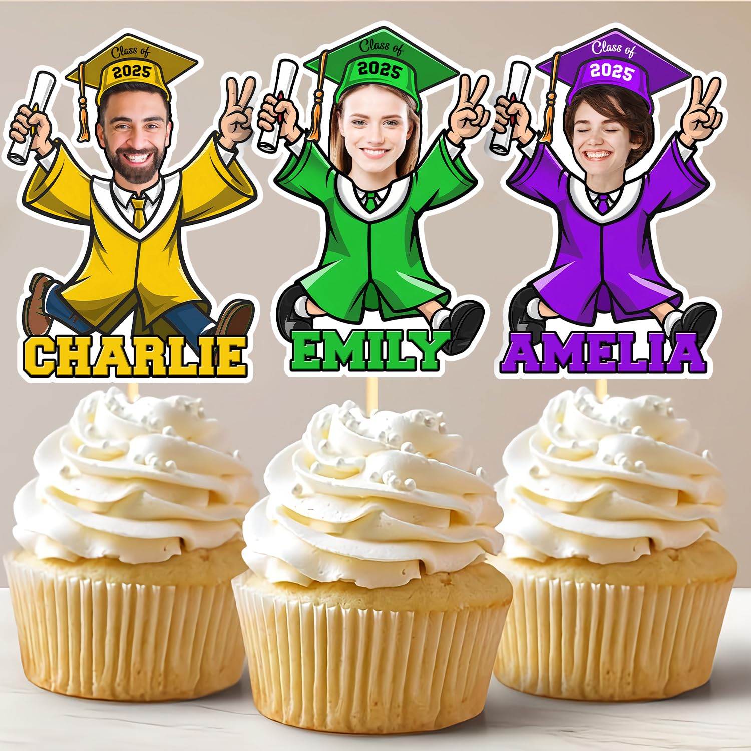 Graduation Cake Topper Class Of 2025 - Personalized Graduaton Cupcake Toppers 2025, Graduation Face Cutout, Photo Head Congrats Grad Cake Topper Decor
