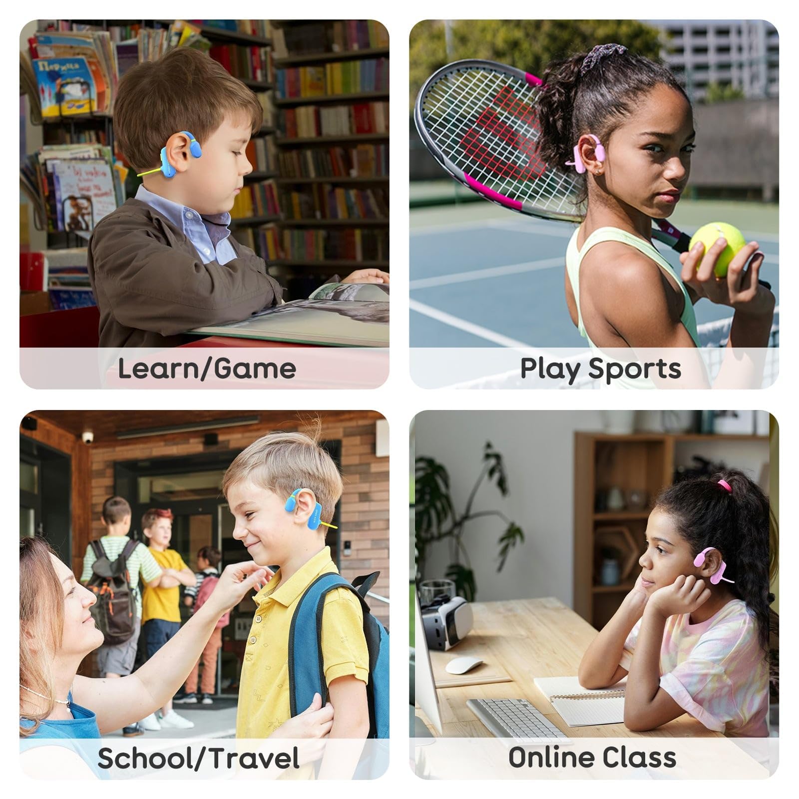 Auriculares para niños de oído abierto con volumen seguro de 85 dB, auriculares inalámbricos Bluetooth con protección para niños, auriculares de conducción de aire con micrófono para niños y niñas,