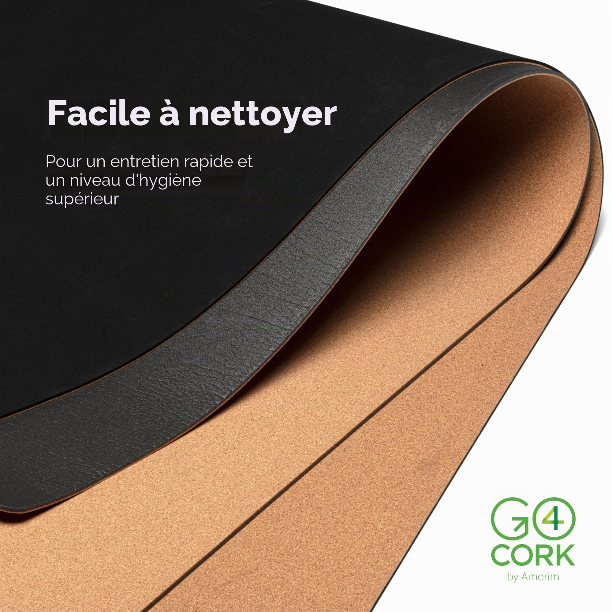 Go4Cork Tapis de Yoga Liège Antidérapant, Naturel/Noir, 195 x 65 x 0,4 cm | Grand & Écologique, Léger & Compact, pour le Sport à Domicile, Fitness, Pilates & Étirements