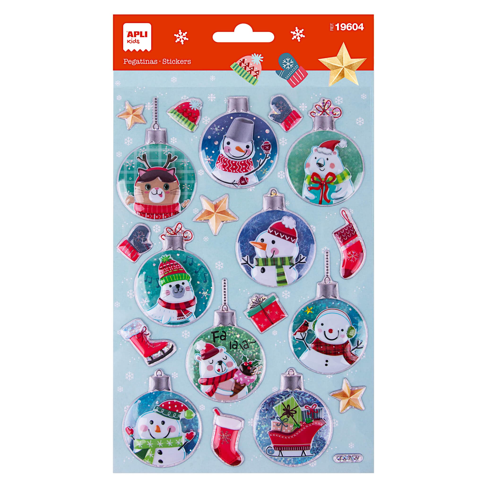 APLI Kids 19604 - Pegatinas navideñas , 1 hoja con unos 20 stickers de adhesivo permanente. Ideales para Scrapbooking, DIY o decorar regalos, tarjetas u otros detalles para las navidades.