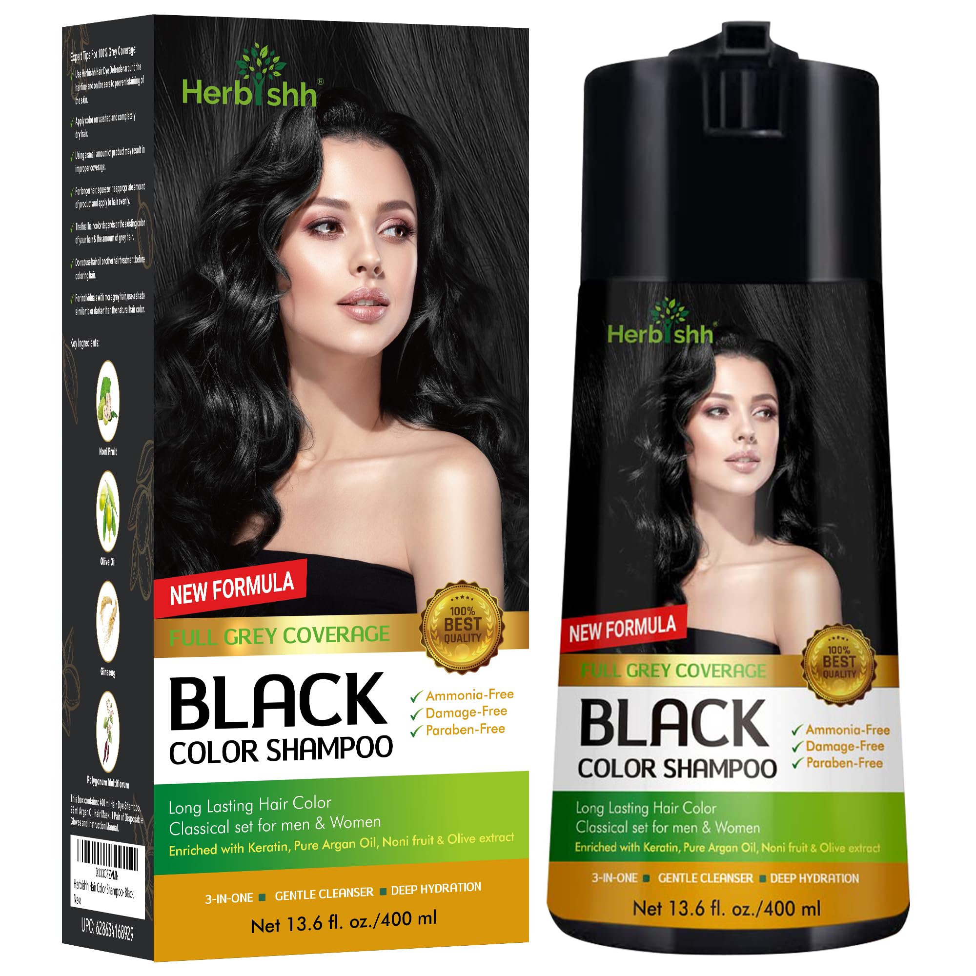 Hair Color Shampoo for Gray Hair - Enriched Formula with Keratin & Tuber Fleece Flower - Full Grey Coverage, Easy to Use, Long lasting, Instant - Black (400ml)