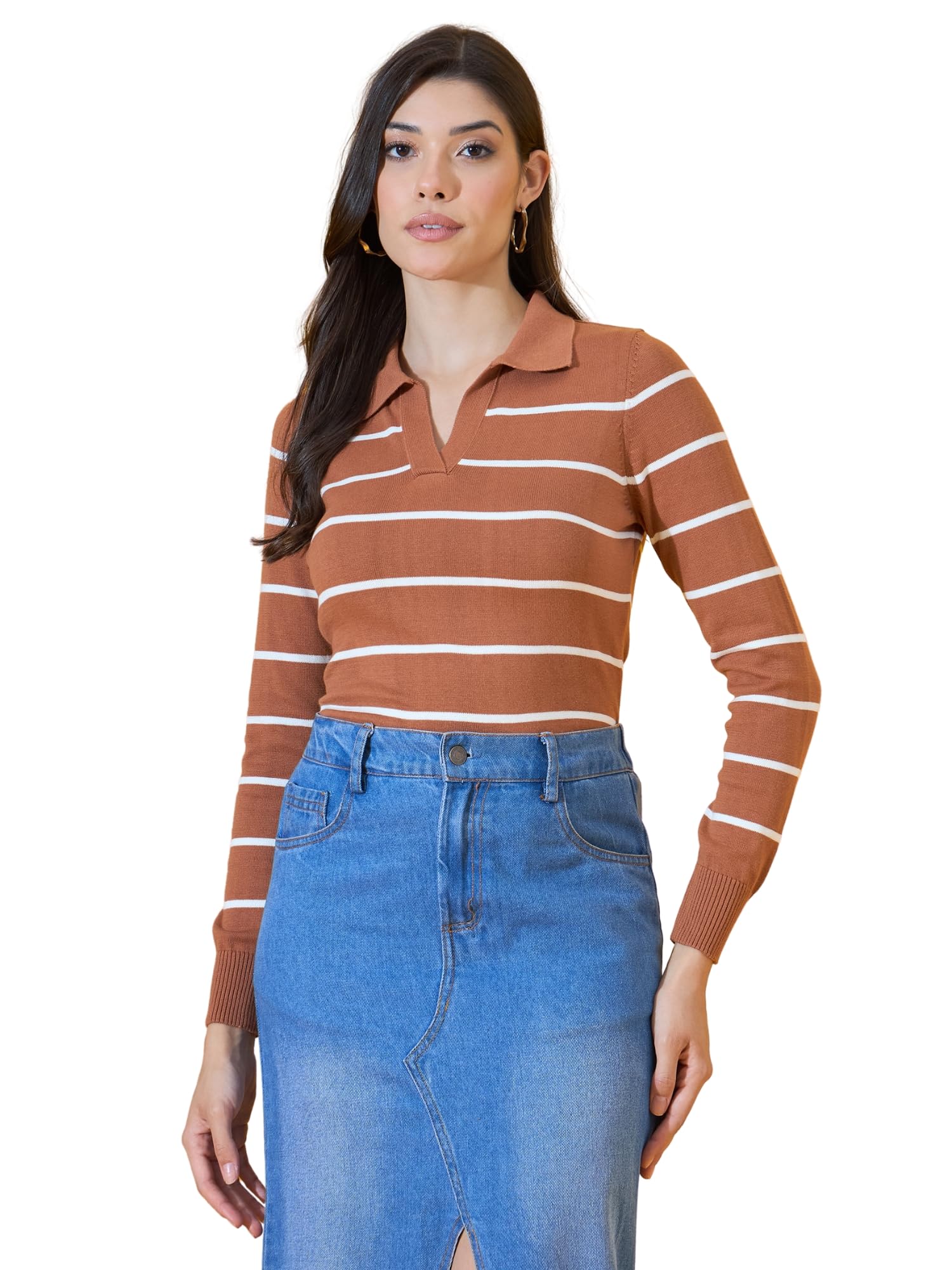 98 Degree North Women Spread Collar Sweater-G1581-D.Camel-image-11