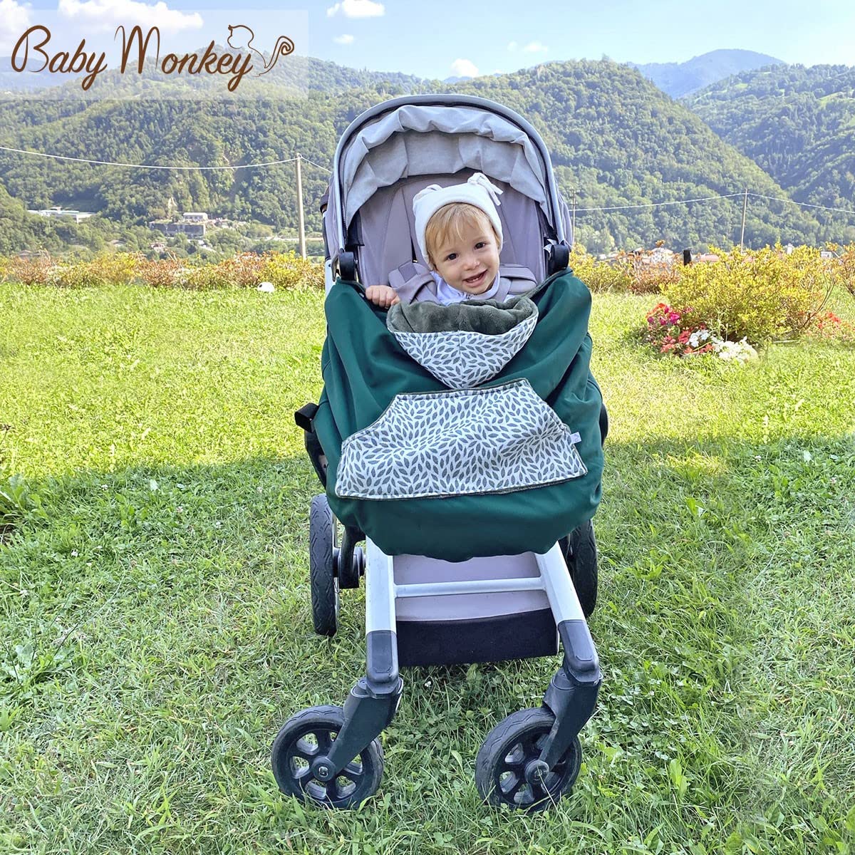 Cover babywearing autunno e inverno, cover per portare, copertura per marsupio impermeabile Baby monkey(Verde Willow)