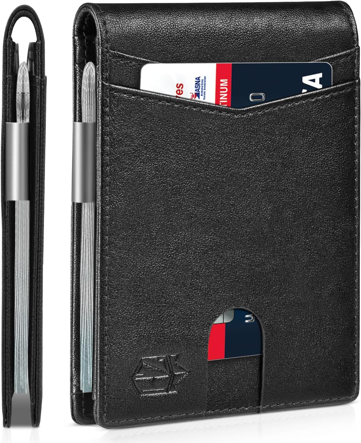 Zitahli Slim Wallet for Men Gifts 12 Card Slots ID Window With Money Clip Minimalist RFID Front Pocket Bifold Leather Small Thin Gift Box Dad Birthday Christmas Regalos Hombres