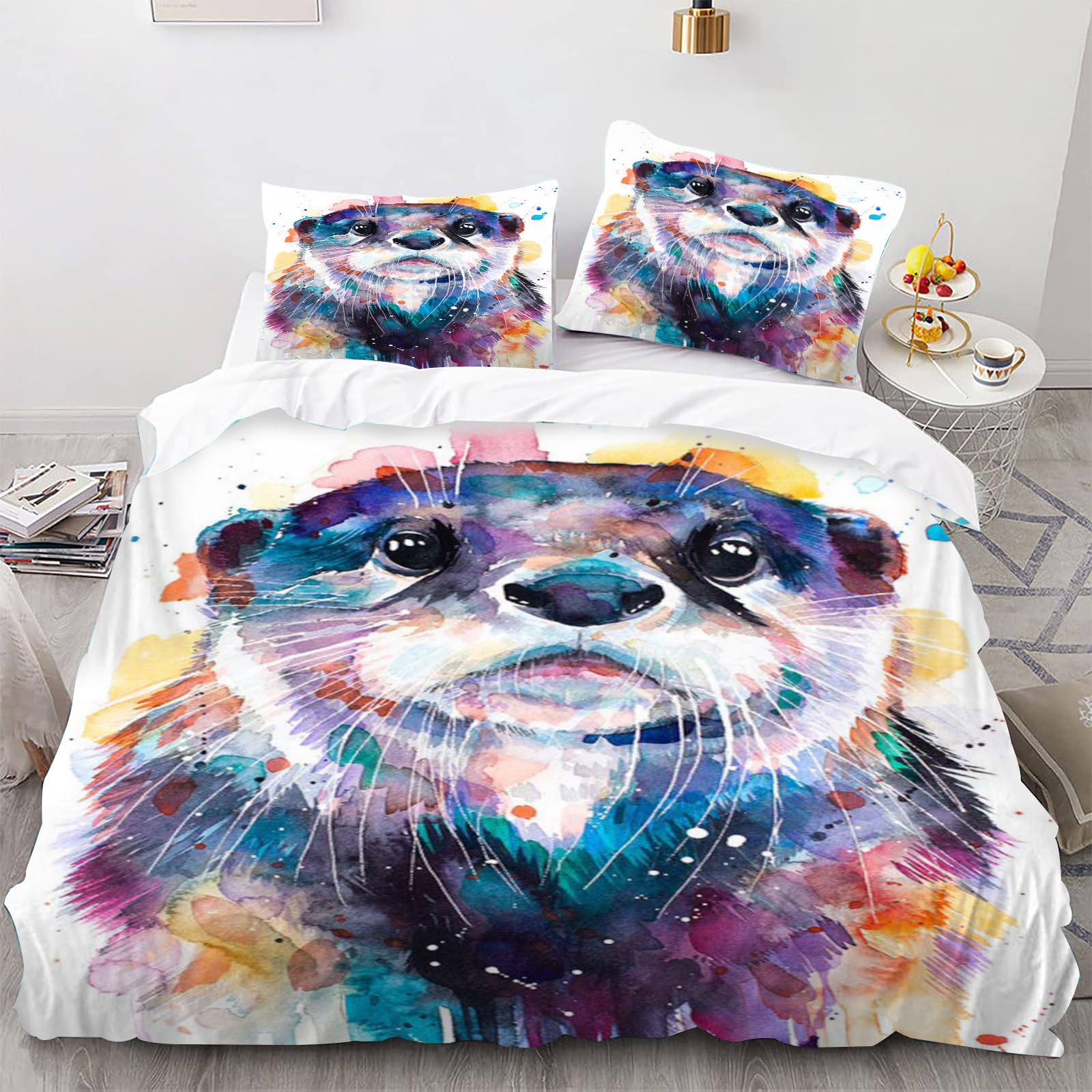 Smchwbc Boys 4 Otter Bed Linen 135 X 200 Cm Cute Otter Duvet Cover For Girls Sea Otter Bed Linen Set 3D Print With Zip And 2 Pillowcases (135 X 200 Cm, )