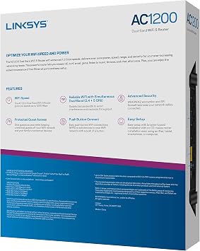 Linksys E5400 WiFi 5 Dual Band Router | 1,500 Sq. ft Coverage | 10+ Devices | Parental Control, Guest WiFi | Speeds (AC1200) 1.2Gbps