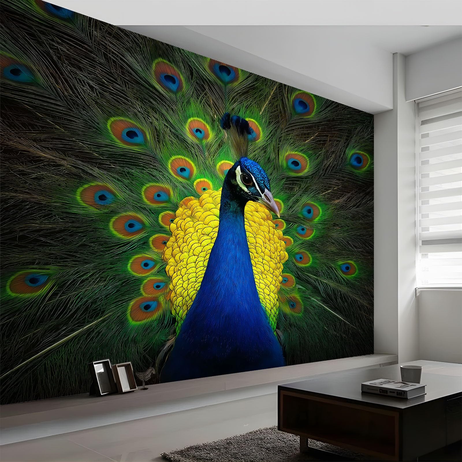Tapeta mural 3D panoramiczny fototapeta 200 x 140 cm dzikie zwierzęta pawie tło ściana dekoracja wnętrza tapeta, zielony efekt 3D plakat dekoracja do sypialni salonu