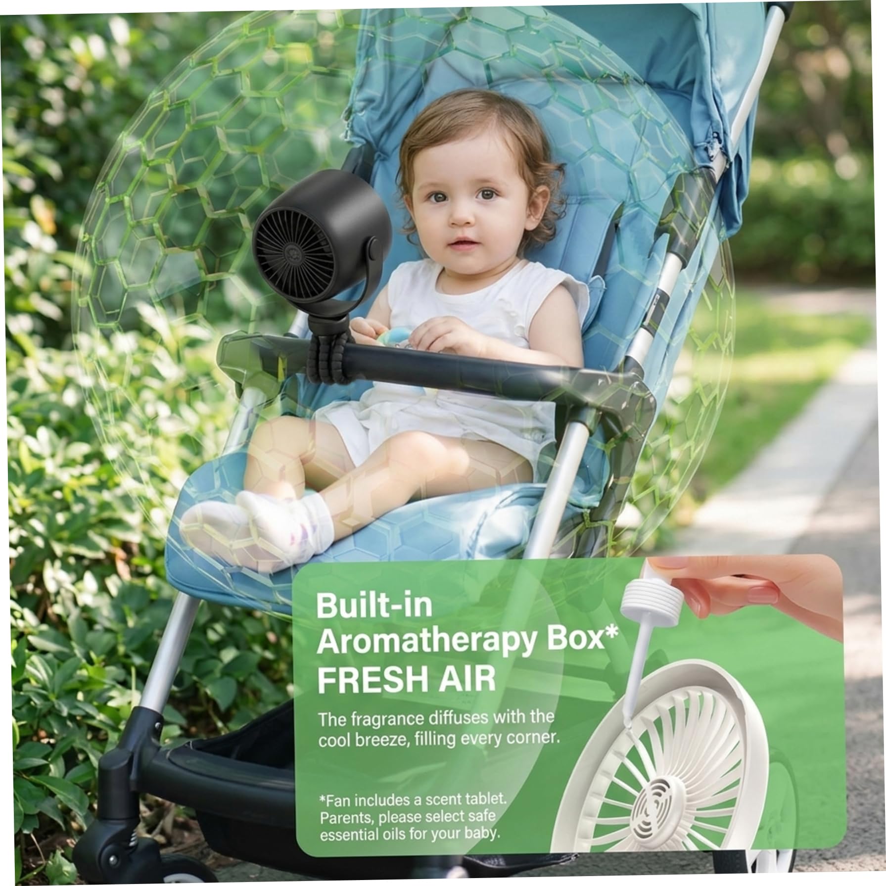 Ventilatore portatile per passeggino, ventilatore per neonati sicuro senza pale con batteria da 20000 mAh e display digitale, 100 velocità, ricaricabile, con clip per seggiolino auto, culla, viag
