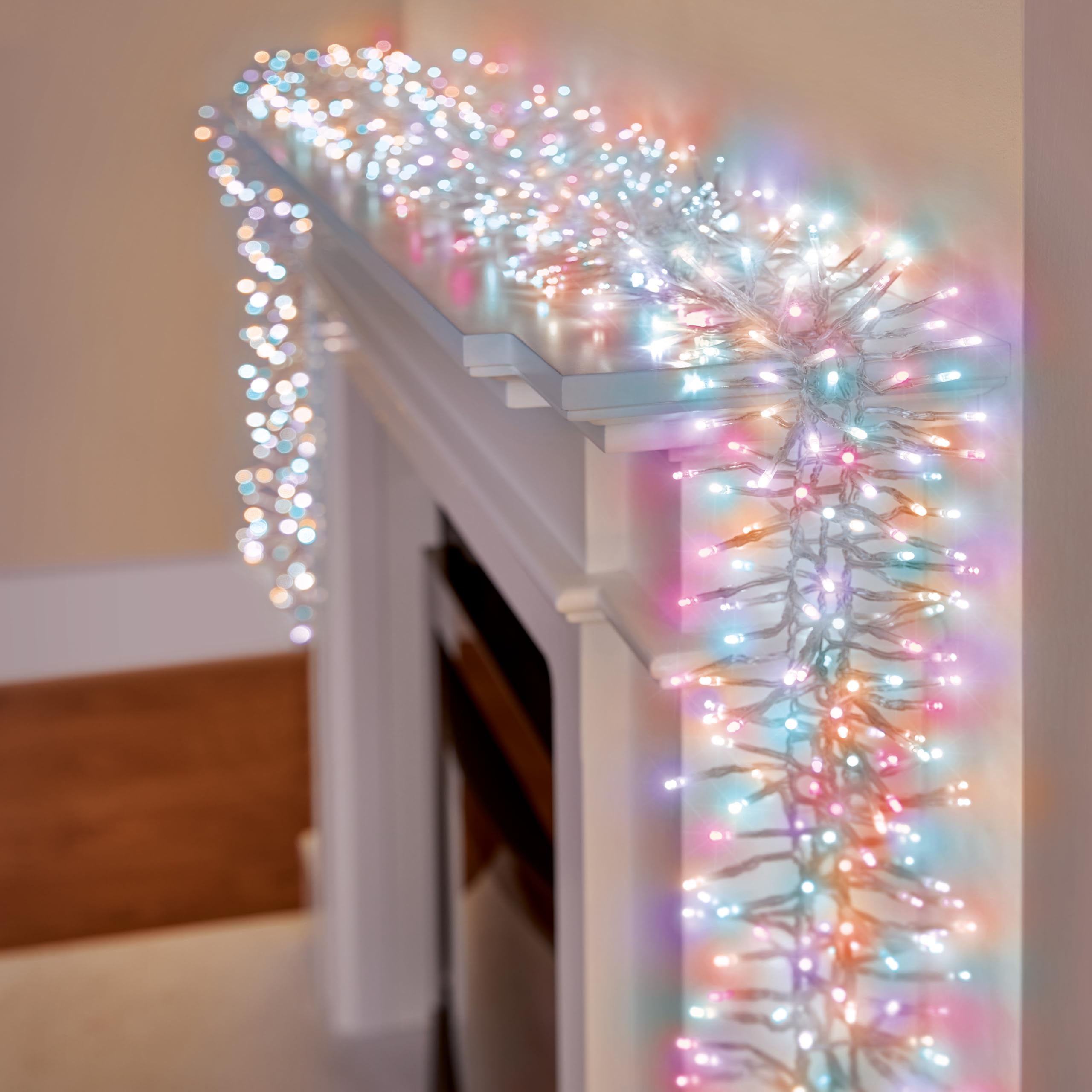 Premier 25m 2000 LED Cluster Christmas Lights – Multi Action Indoor Decoration with Timer – Rainbow