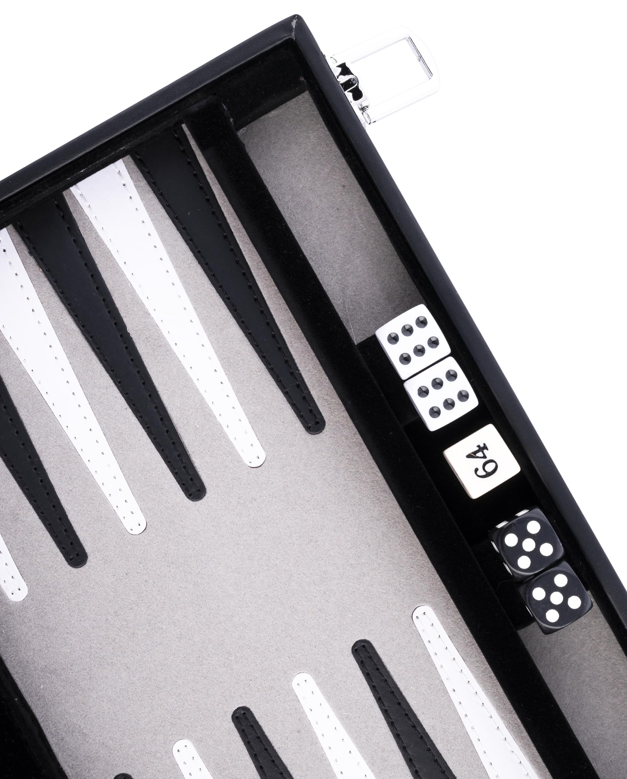 Engelhart – 250512 – Backgammon 11 cali – czarno-biało-szary – skóra sztuczna – filc – 2 osoby – gra podróżna