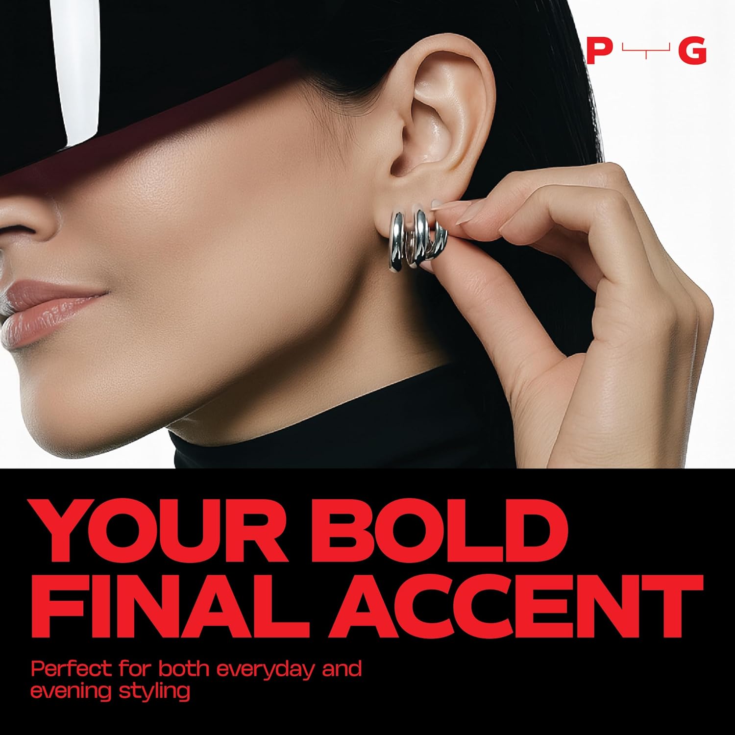 Premium Quality | Platinum Electroplated Trio Hoop Earrings | Bold & Edgy | 925 Sterlin Silver Post | Pump Up The Gem | US Brand