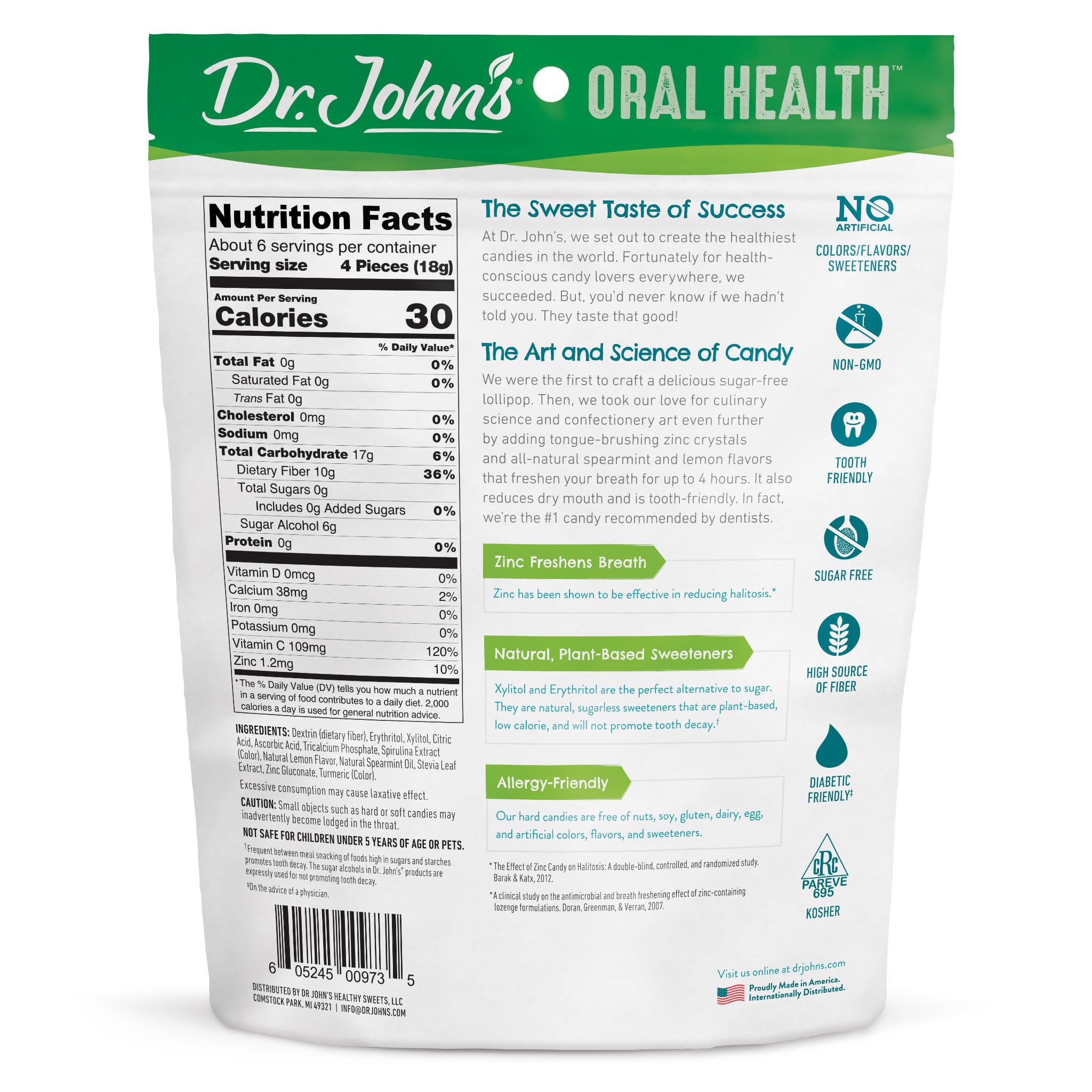 Dr. John's Healthy Sweets Fresh Breath Drops Lot de 24 gouttes d'haleine sans sucre, sans colorant, à base de plantes, compatibles avec le régime cétogène, sac de 109,1 g