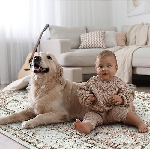 Miniatura 36 de Lahome Alfombras orientales lavables de 3 x 5 pies, antideslizantes, ultrafinas, suaves, de estilo bohemio para dormitorio, alfombra tradicional