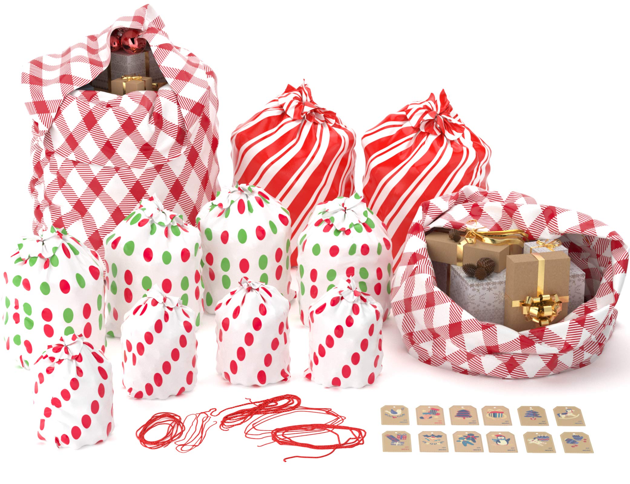 KD KIDPAR 12 PCs Christmas Jumbo Big Holiday Bags Heavy Duty 36” x 44” with Tags For Christmas Season Holiday Giving Holiday Presents