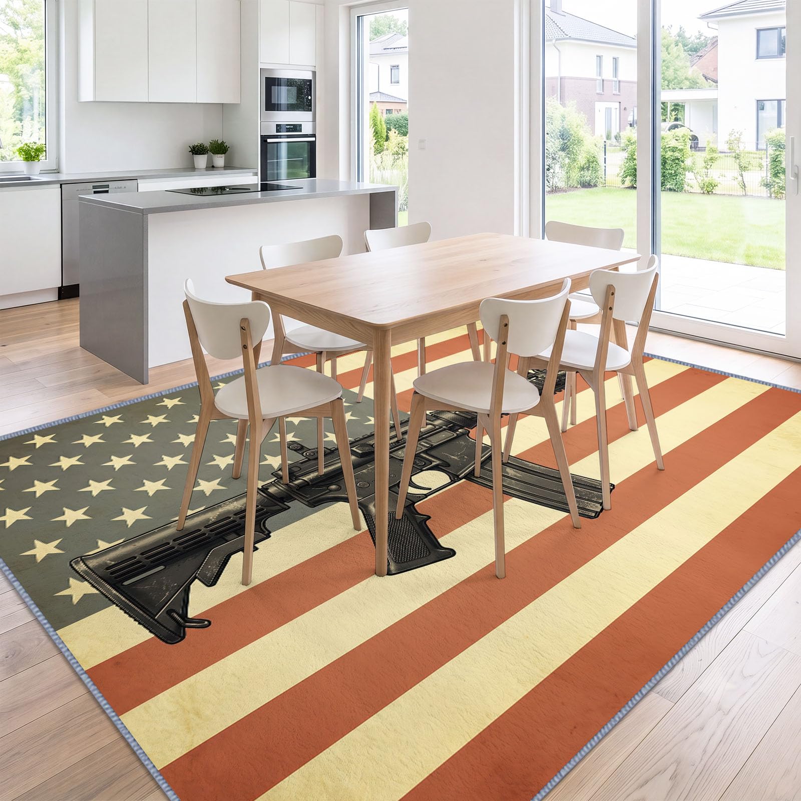 Drapeau Étoilé Fusil Assaut Moderne Tapis Salon Antidérapant 180x240cm