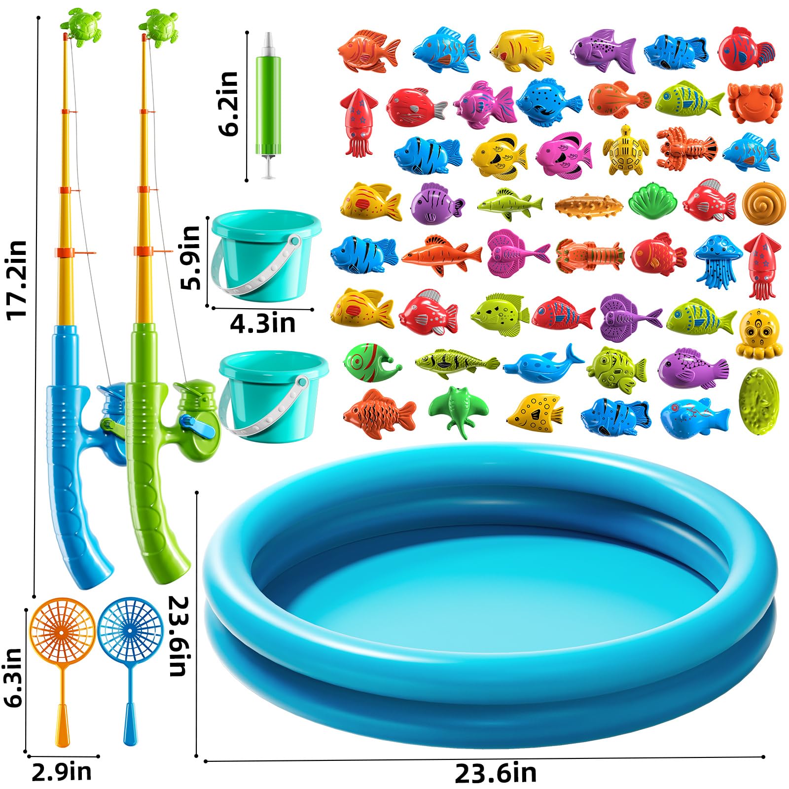 JUKUDAHU Magnetisches Angelspielzeug für Kinder 3-5 Jahre | Mit aufblasbarem Kinderpool, Badewannenspielzeug, Outdoor Spielzeug, Für Jungen und Mädchen 3-8 Jahre