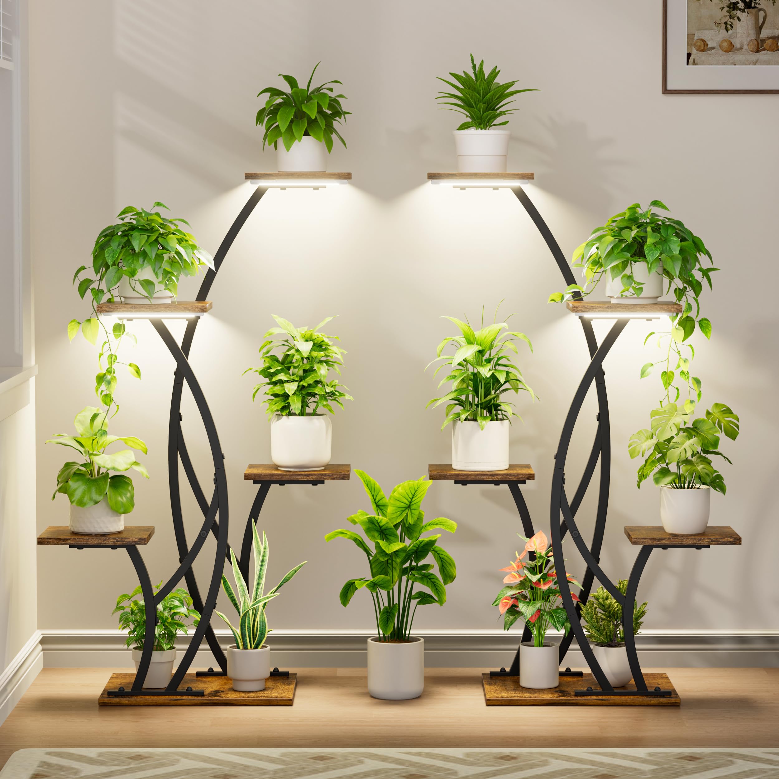 Plant Stand with Grow Lights - 2 Pack Metal Plant stand Indoor for Small Plants, 5 Tiered 39" Corner Shelf with Lights, Modern Design Display Rack Flower Holder for Home Décor
