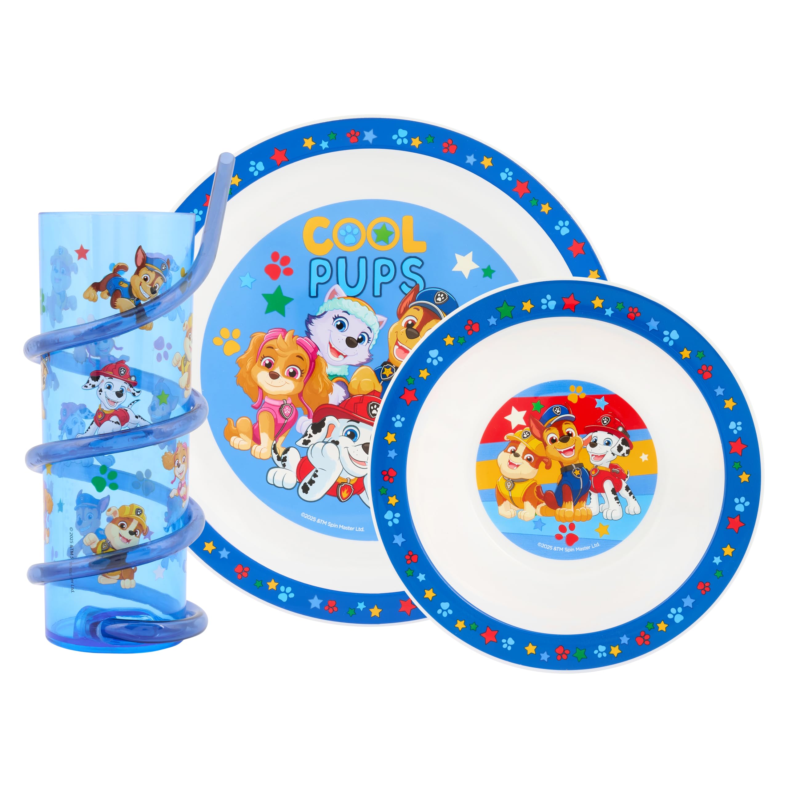 Paw Patrol 3pc Tableware Set – Includes Plate, Bowl, and Twisty Straw Tumbler Featuring Chase, Marshall, Rubble, Skye, and Everest for 48 Months Up