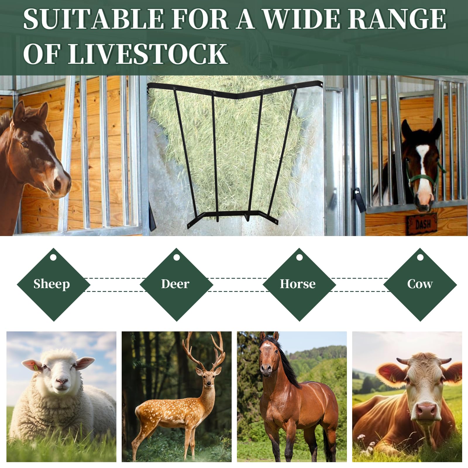 Hay Feeder Blanket Holder,23.3 x 13.2 x 21.7In Corner Wall Hay Rack,Metal Hay Feeder for Horses,Goats,Sheep Farm Indoor and Outdoor Use - image 7