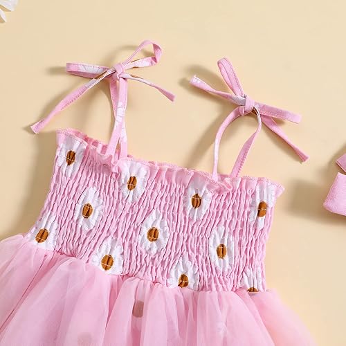 Miniatura 4 de Ropa de verano para bebé recién nacida, sin mangas, con estampado de margaritas, vestido de princesa con diadema