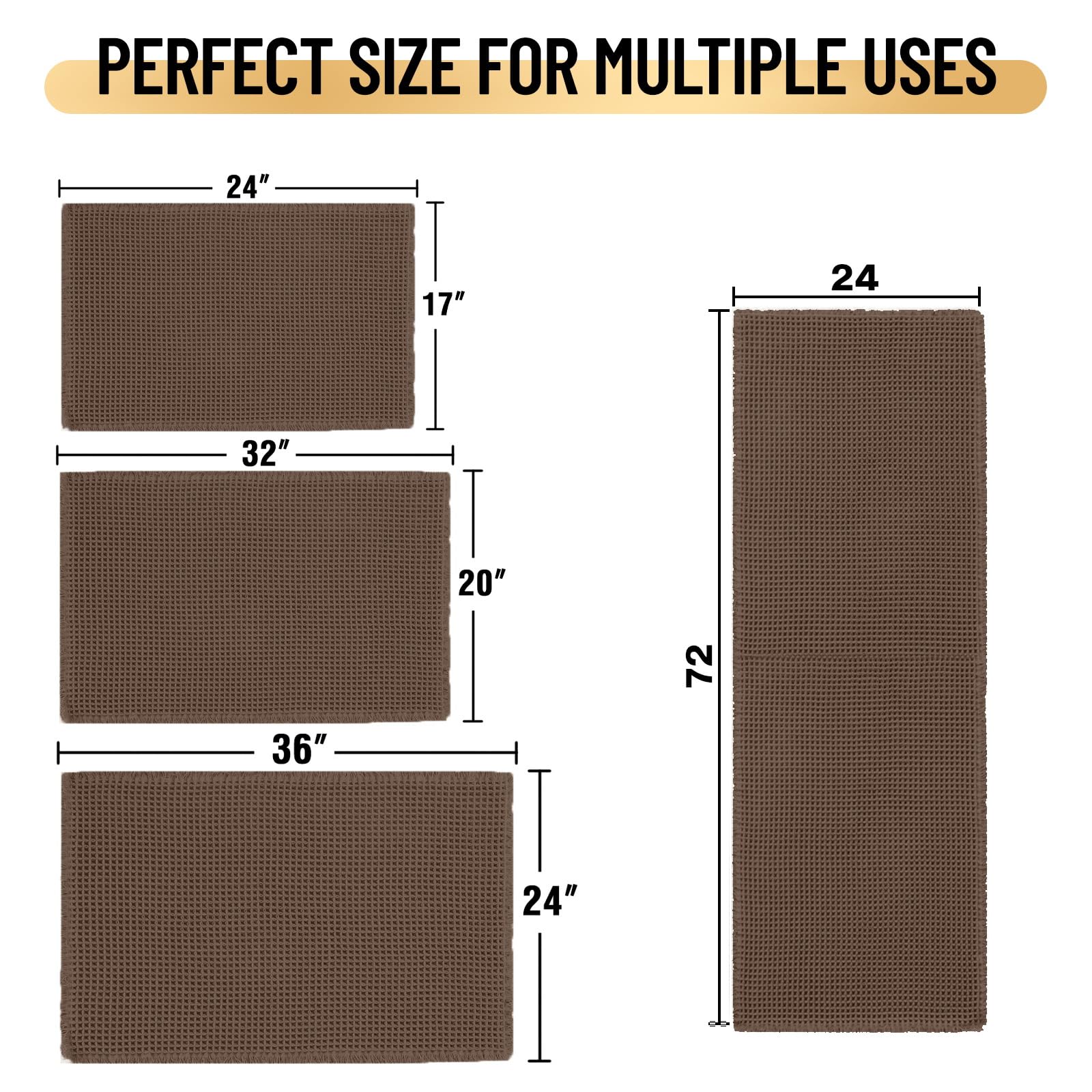 Tappeto Bagno Assorbente - Tappeti Bagno Antiscivolo Waffle Assorbente ad Asciugatura Rapida - Tappeto Bagno Antiscivolo Lavabile Morbido in Microfibra (Cioccolato,60x180 cm)