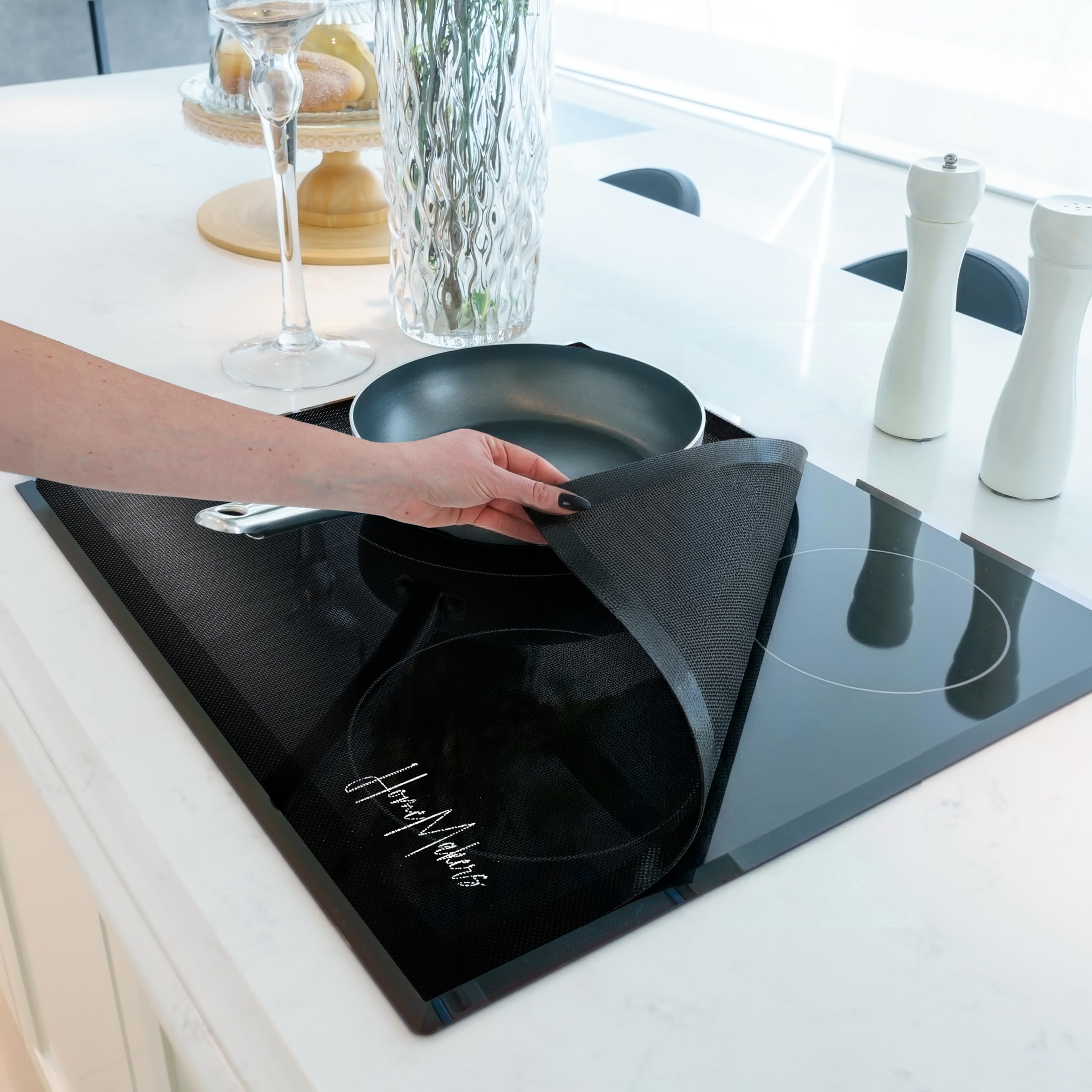 HomeMakers Induction Hob Protector Mat Large 61x53 cm, Heat Resistant Silicone Cover, Cut to Size, Easy Clean, Non-Slip Glass Hob Protector, Prevents Scratches Spills, Black Mesh — image 1