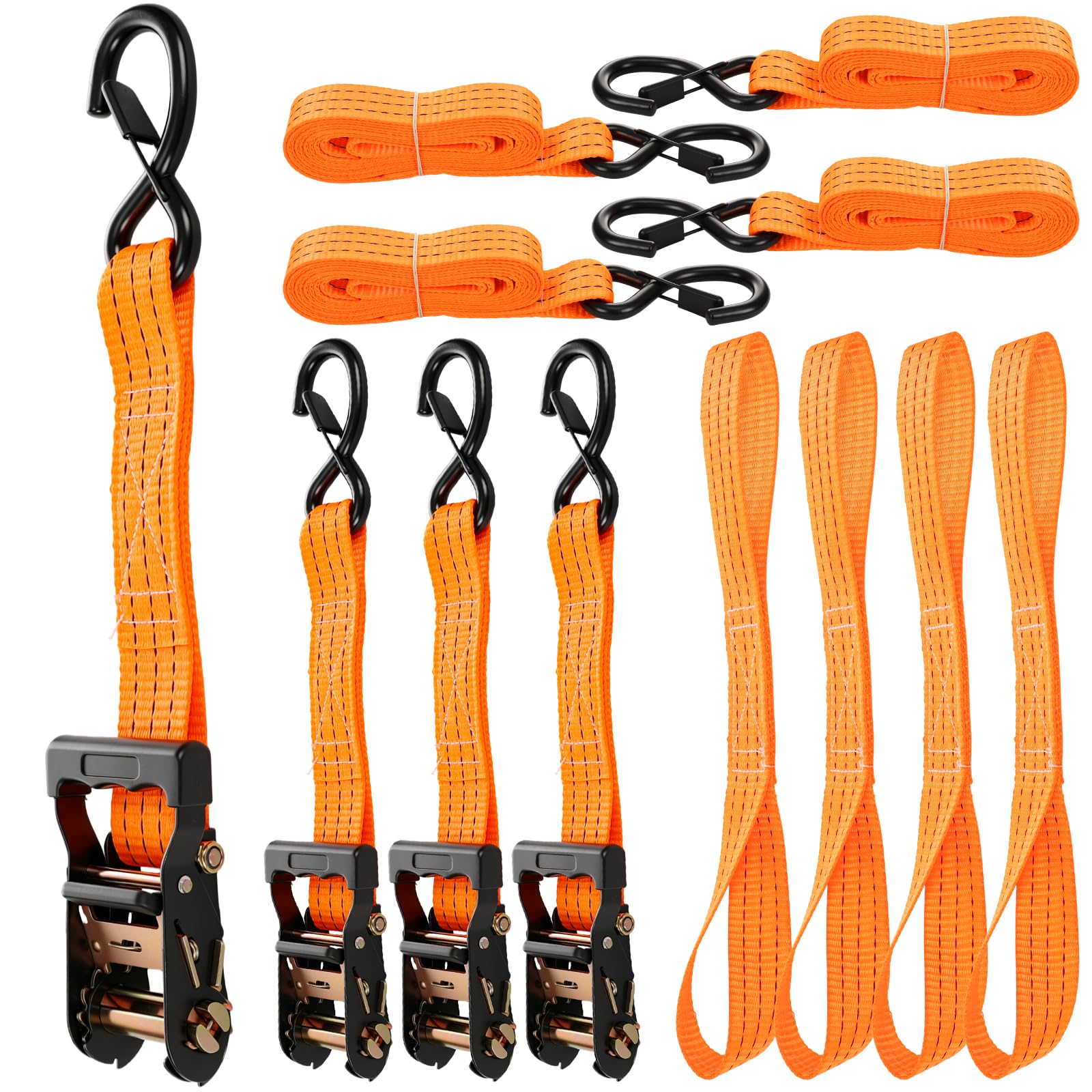 GEARMONSTER 4 cinghie con cricchetto, 38 mm x 3 m, cinghie di ancoraggio con cricchetto, cinghie con gancio per moto, traslochi e carico, arancione