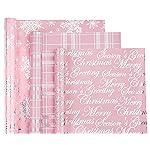 WRAPAHOLIC Christmas Wrapping Paper Roll - Mini Roll - 3 Rolls - 17 Inch X 120 Inch Per Roll - Pink with Silver Metallic Foil Snowflake, Plaid, Merry Christmas Lettering