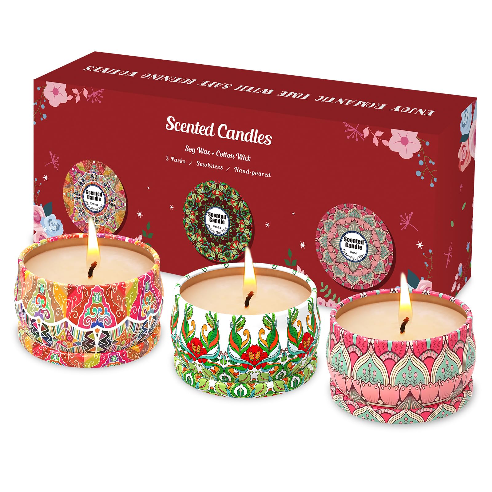 Scented Candles Gift Set, 3 Pack Candles for Home Scented, Long Lasting Soy Wax Aromatherapy Candle Set, Gifts for Women with Gift Box, Baby Shower
