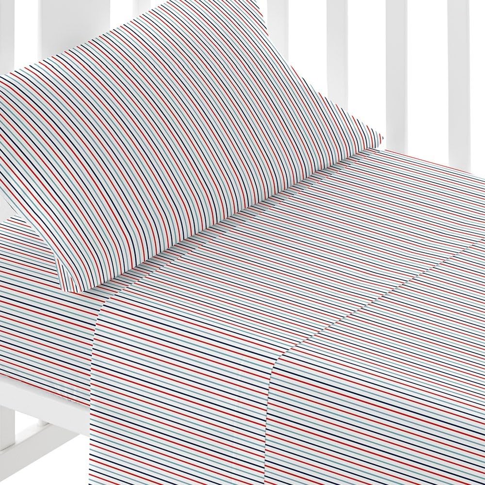 TRAMAS+ Juego Sábanas Cuna 60x120 Cama Infantil Minicunas Set Sabanas 50x80 Algodón Super Suave Ropa Cama - Cuna - 60x120cm, Caballitos Celeste — view 9