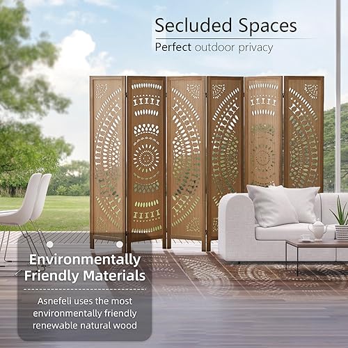 Miniatura 10 de Divisor de habitación, divisor de pared de 5.6 pies, pantalla de madera de 6 paneles, divisores de habitación tallados portátiles independientes