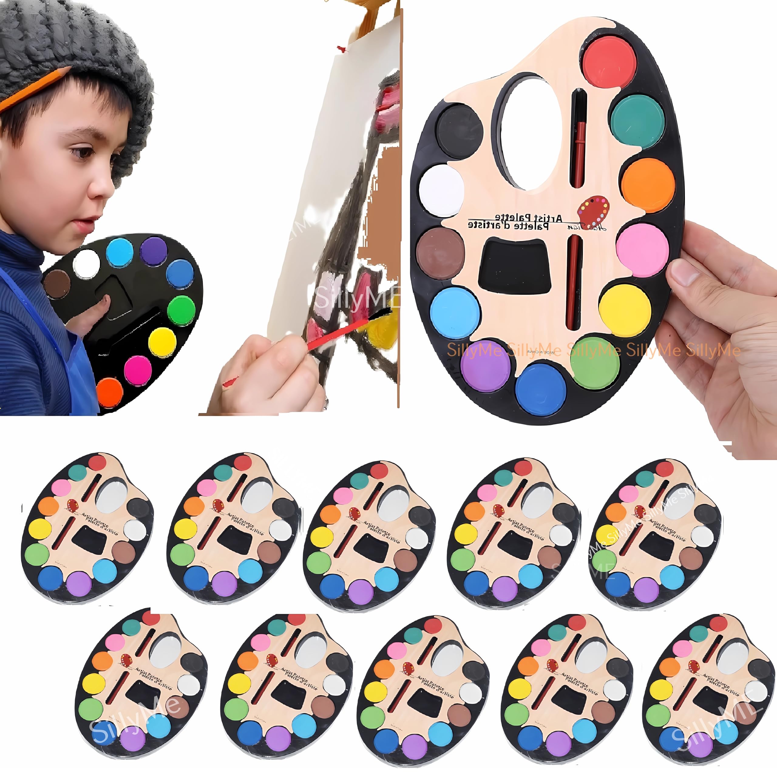 SILLYME 6pcs Return Gifts birthday party for kids - Water Color Palette with Paint Brush - return gift for kids birthday age 6-10