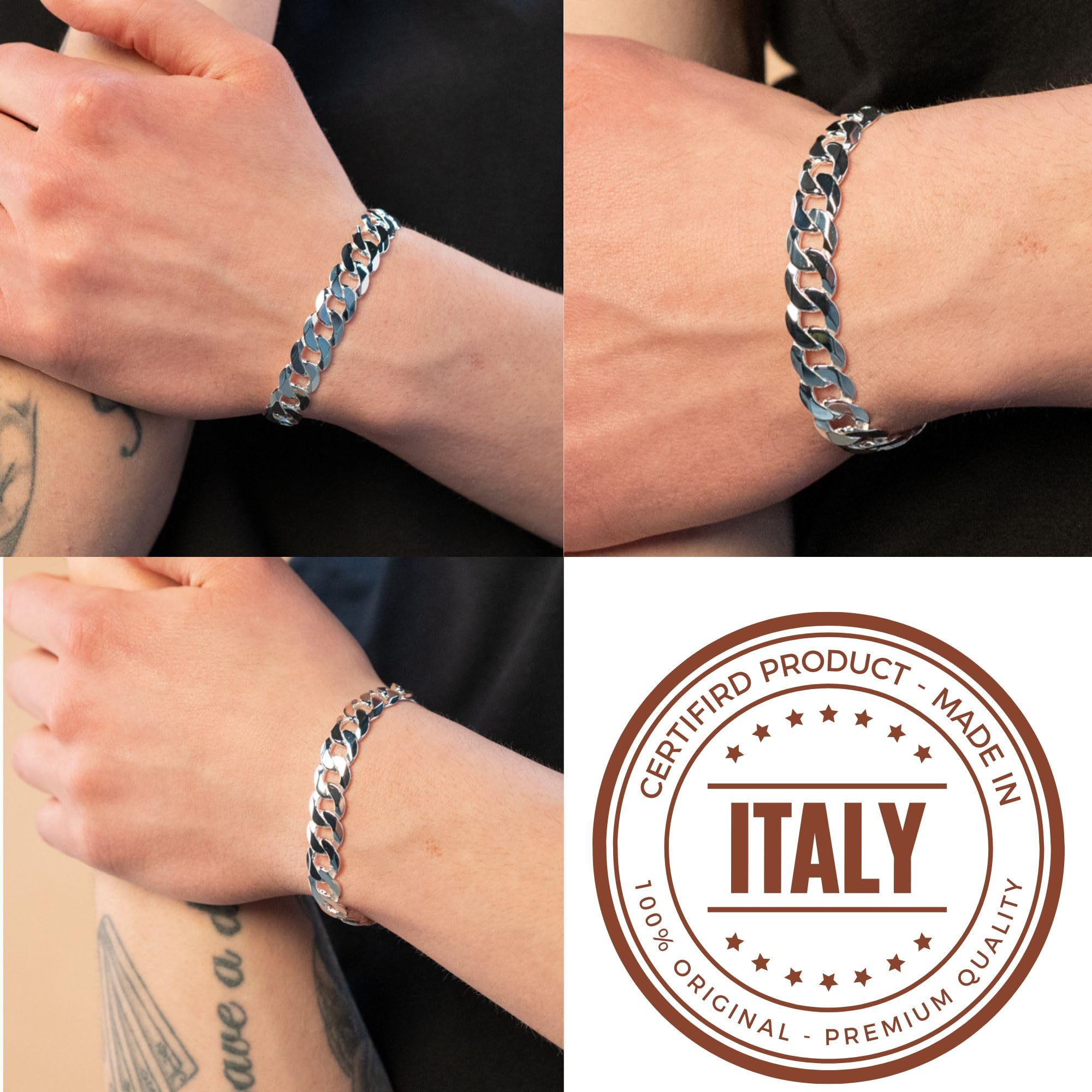 QUADRI Silber Armband Herren - Armbänder für Herren - Panzerkette Armband