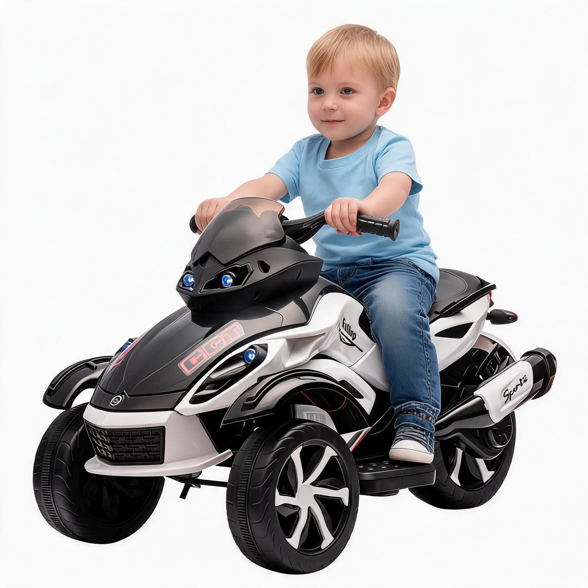 Aptliton 12V Kids Electric Ride on Car, Battery Powered 3-Wheels Motorcycle | 4 MPH Speed Dual Drive Motors 66 Lbs Capacity Toddler Electric Vehicle, Colorful Lights,Music Riding Toy for Ages 3-6