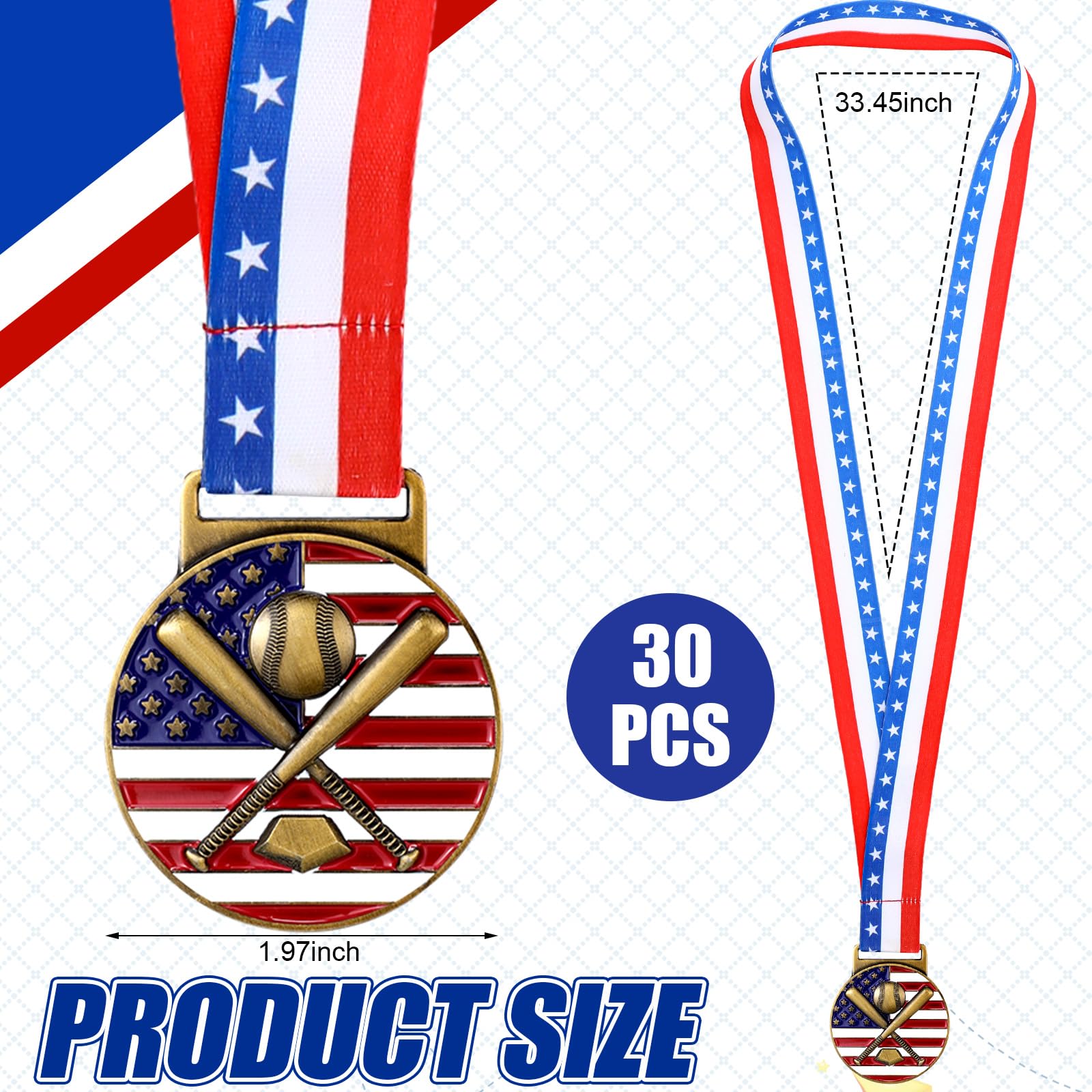 30 Stück Patriotische Medaillen Goldmedaillen Bulk Trophäe mit Halsbändern Spirit Medaillon mit Sternen Streifen Amerikanische Flagge für Sport Trophäe Teilnahme Gewinner Geschenk